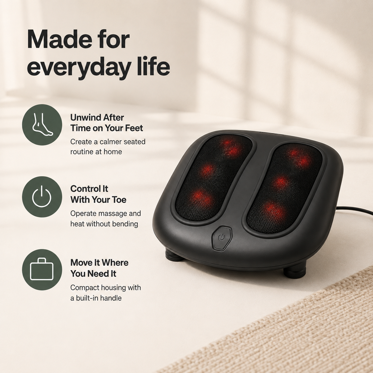 Shiatsu Foot Massager with Heat, 6 Massage Heads, 54 Rotating Nodes and Toe-Touch Control
