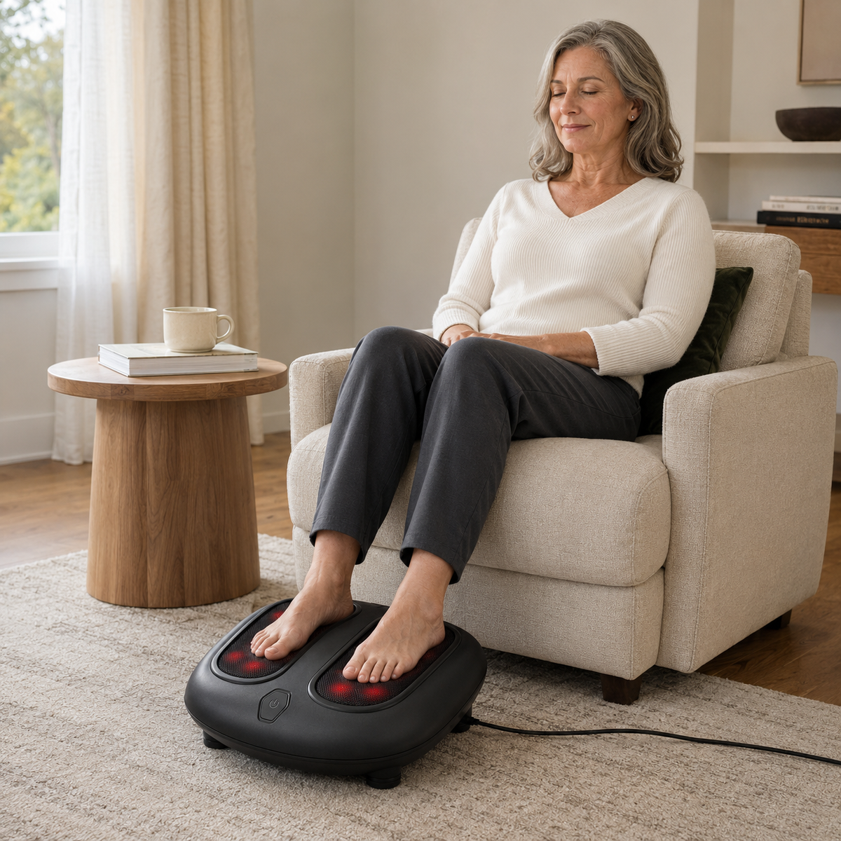 Shiatsu Foot Massager with Heat, 6 Massage Heads, 54 Rotating Nodes and Toe-Touch Control