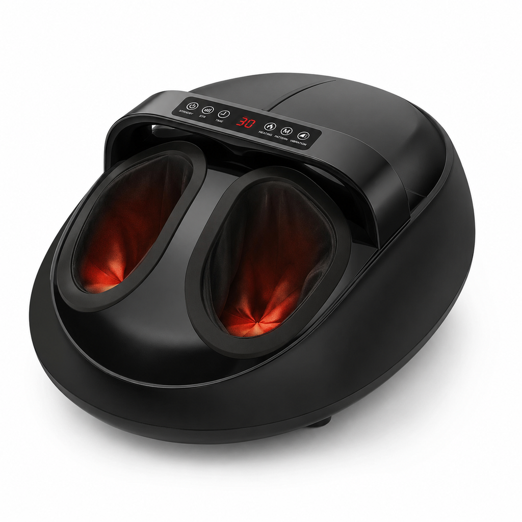 Shiatsu Foot Massager with Heat & Full-Wrap Air Compression, 9 Intensity Levels, 5 Modes, Vibration & Remote Control