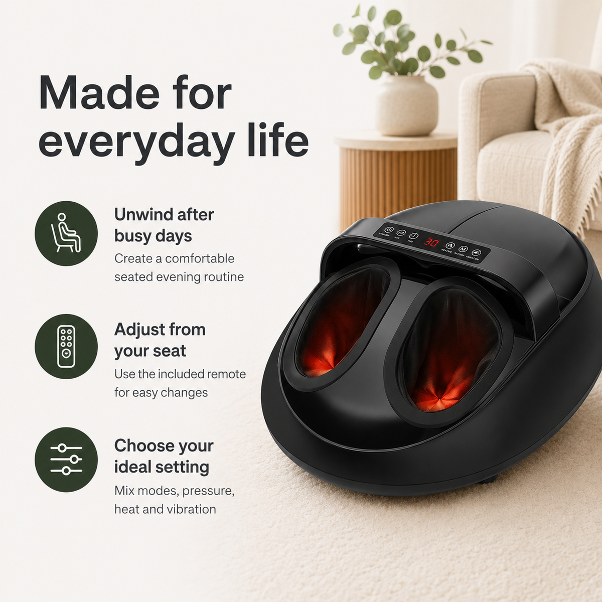Shiatsu Foot Massager with Heat & Full-Wrap Air Compression, 9 Intensity Levels, 5 Modes, Vibration & Remote Control