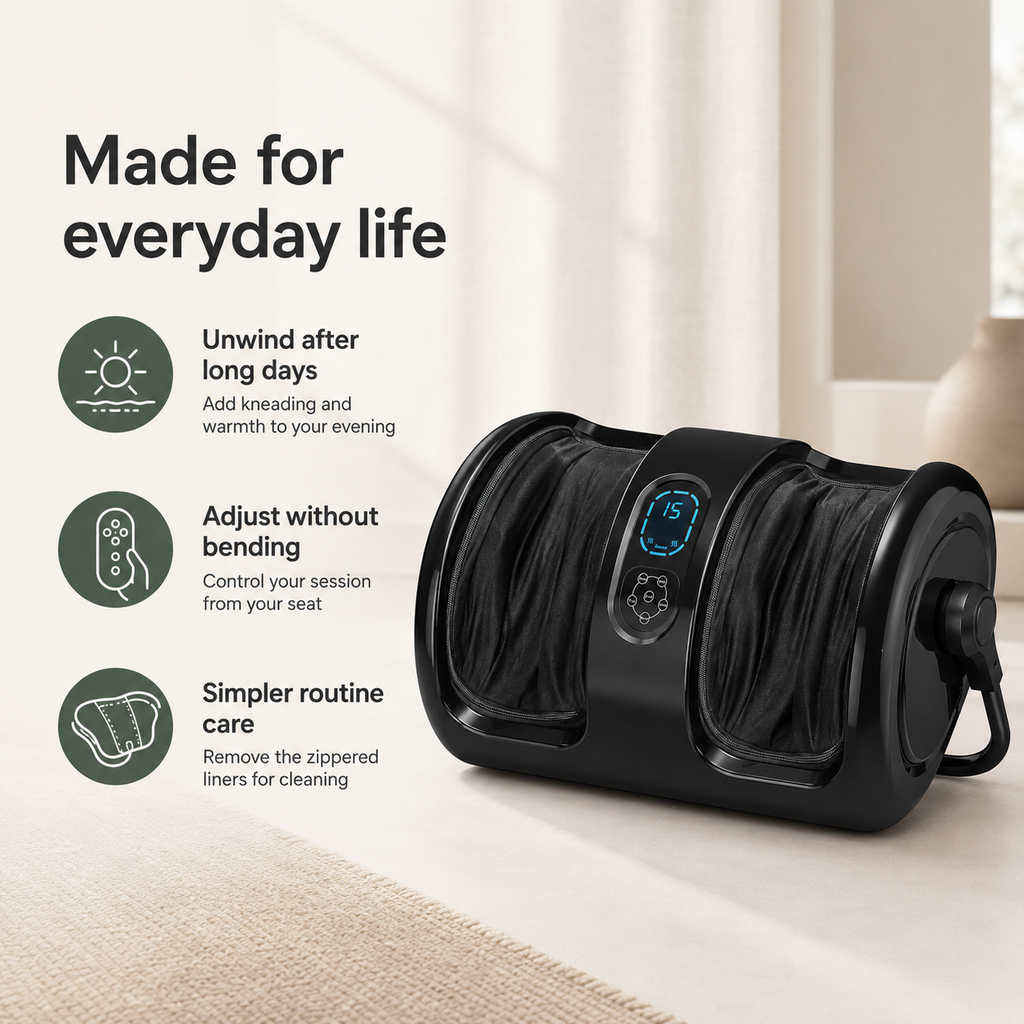 Shiatsu Foot and Calf Massager with Heat, Air Compression, 3 Speeds and Remote Control