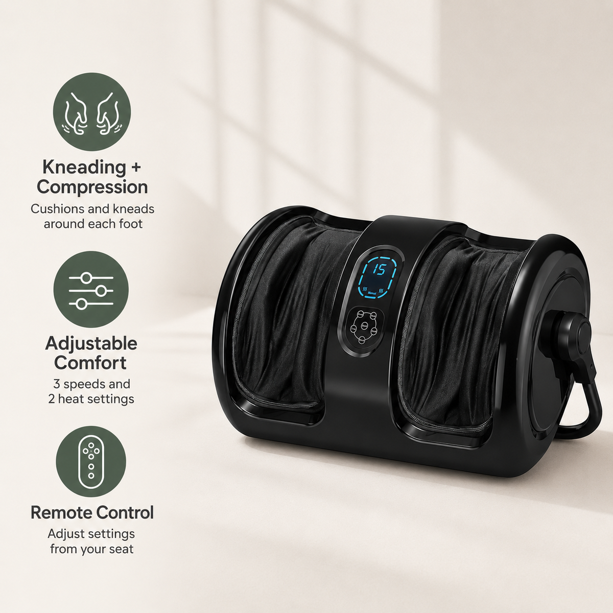Shiatsu Foot and Calf Massager with Heat, Air Compression, 3 Speeds and Remote Control