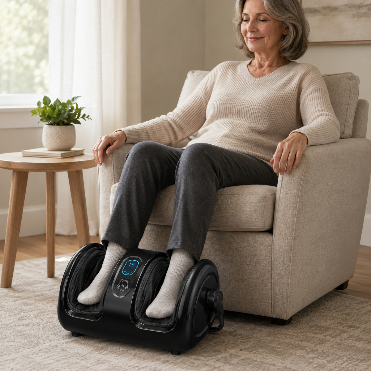 Shiatsu Foot and Calf Massager with Heat, Air Compression, 3 Speeds and Remote Control