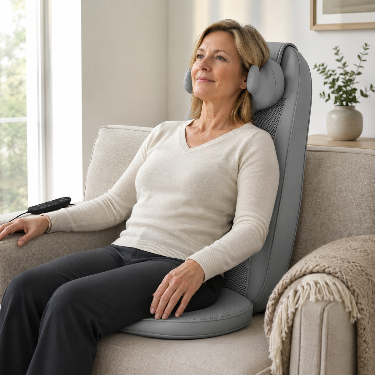 Shiatsu Massage Chair Pad with Heat, Neck Kneading, Full Back Massage & Seat Vibration for Home & Office