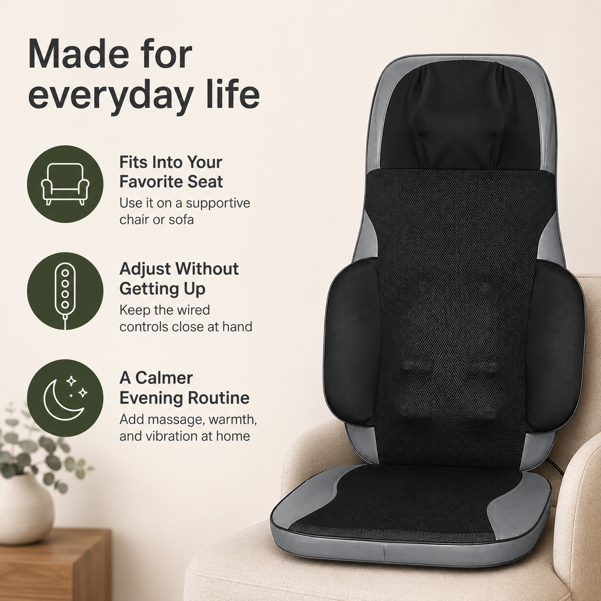 Shiatsu Massage Chair Pad with Heat, Vibration, Remote Control & Forward/Reverse Neck Kneading