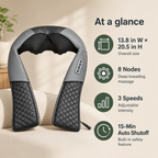 Shiatsu Neck, Shoulder & Back Massager with Heat, 8 Kneading Nodes, 3 Speeds & Auto-Reverse