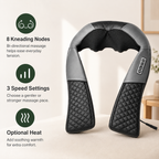 Shiatsu Neck, Shoulder & Back Massager with Heat, 8 Kneading Nodes, 3 Speeds & Auto-Reverse