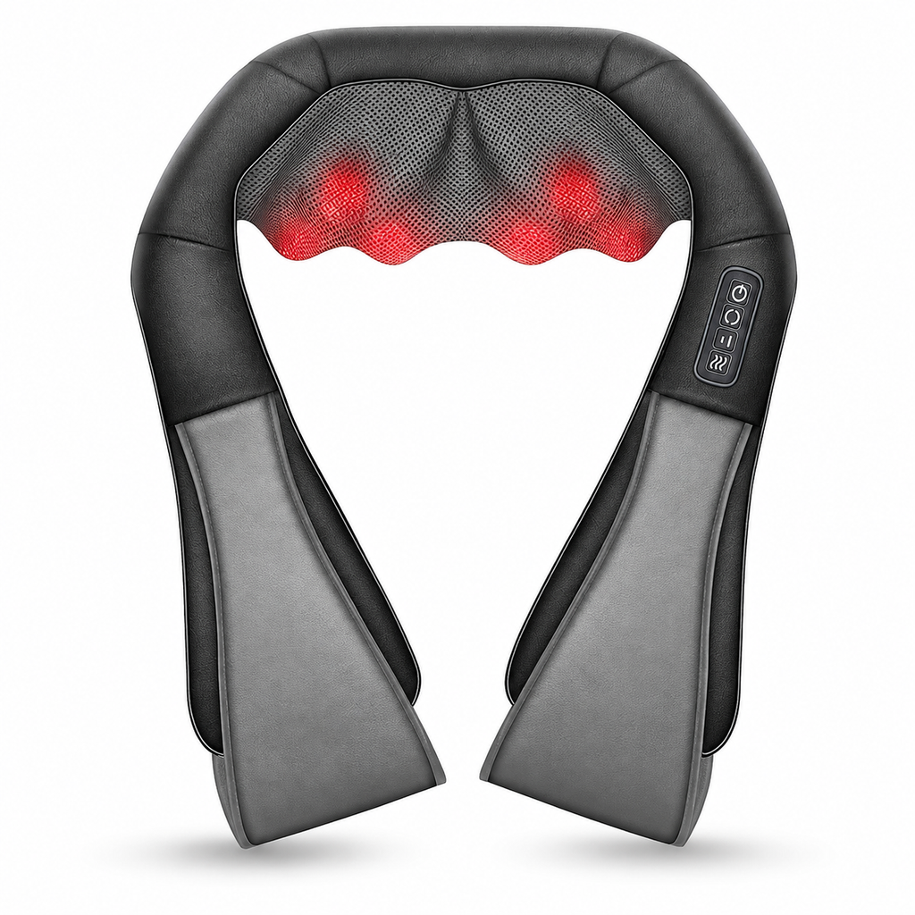 Shiatsu Neck and Shoulder Massager with Heat, 8 Kneading Nodes, 3 Speeds & Auto-Reverse for Home & Car