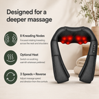 Shiatsu Neck and Shoulder Massager with Heat, 8 Kneading Nodes, 3 Speeds & Auto-Reverse for Home & Car