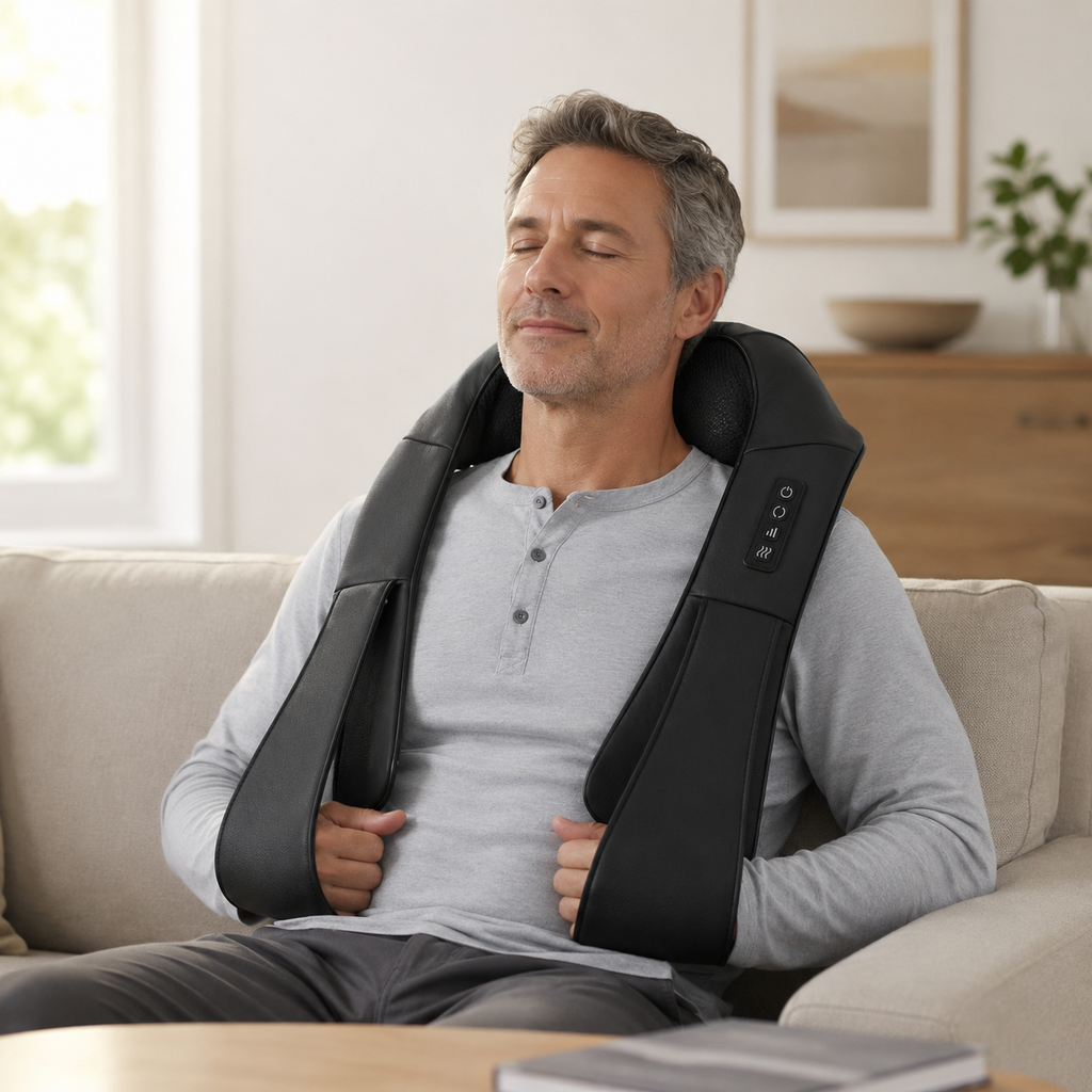 Shiatsu Neck and Shoulder Massager with Heat, 8 Kneading Nodes, 3 Speeds & Auto-Reverse for Home & Car