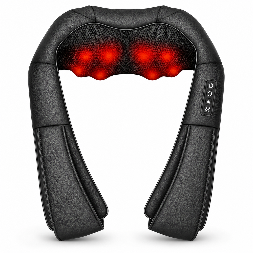Shiatsu Neck and Shoulder Massager with Heat, 8 Kneading Nodes, 3 Speeds & Auto-Reverse for Home & Car