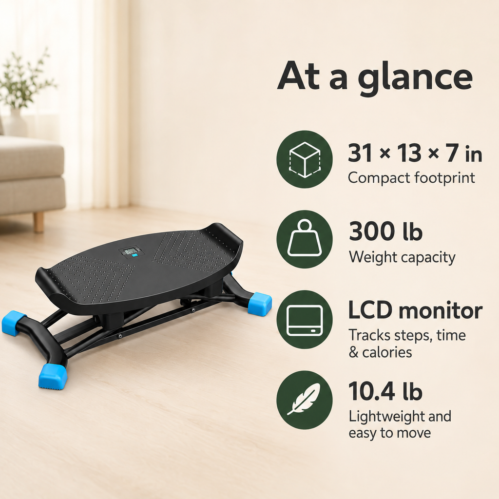 Slide Stepper Balance Board with Resistance Bands, LCD Monitor & 300 lb Capacity for Low-Impact Home Cardio