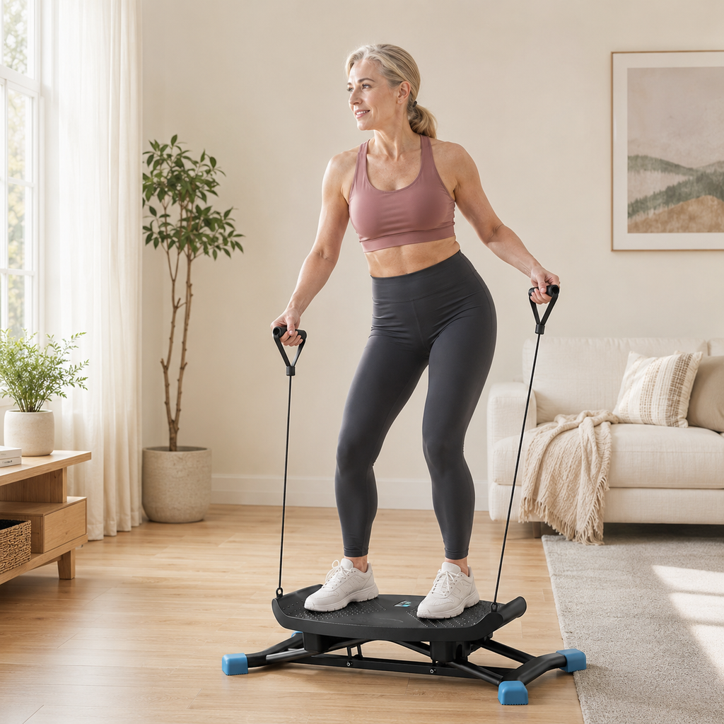 Slide Stepper Balance Board with Resistance Bands, LCD Monitor & 300 lb Capacity for Low-Impact Home Cardio
