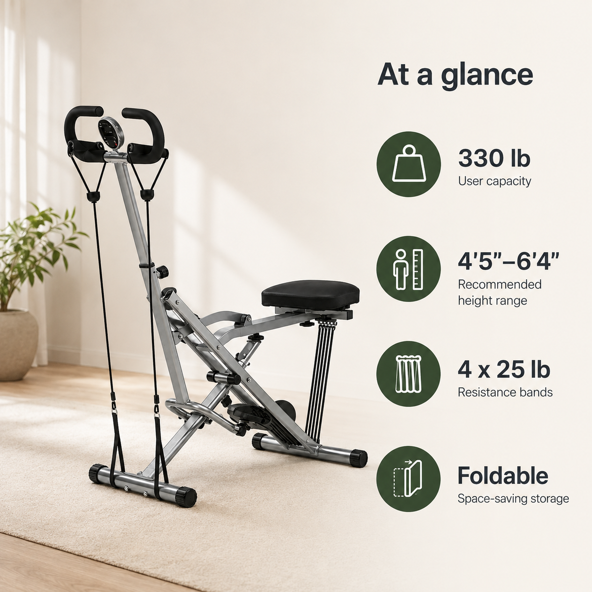 Squat Assist Machine with 4 Resistance Bands, Foldable Glute & Leg Trainer, 330 lb Capacity