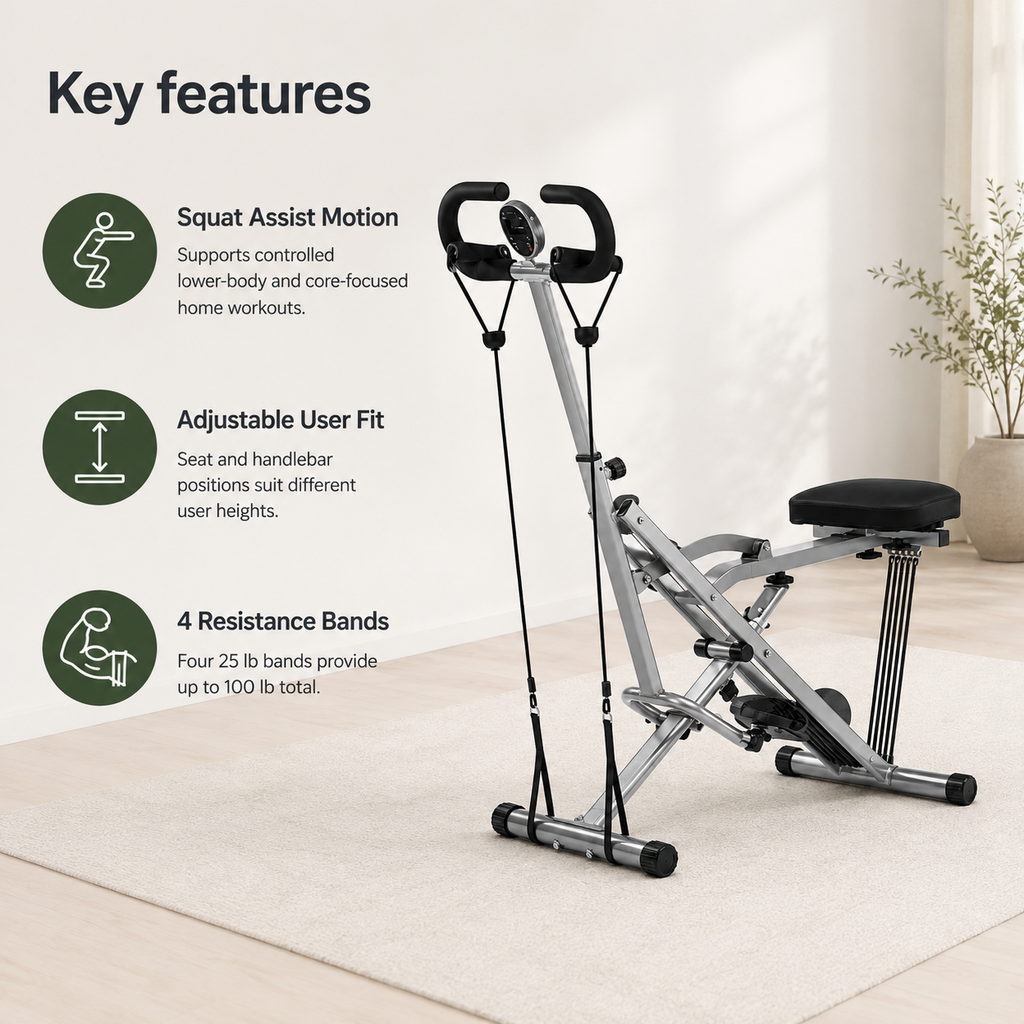 Squat Assist Machine with 4 Resistance Bands, Foldable Glute & Leg Trainer, 330 lb Capacity