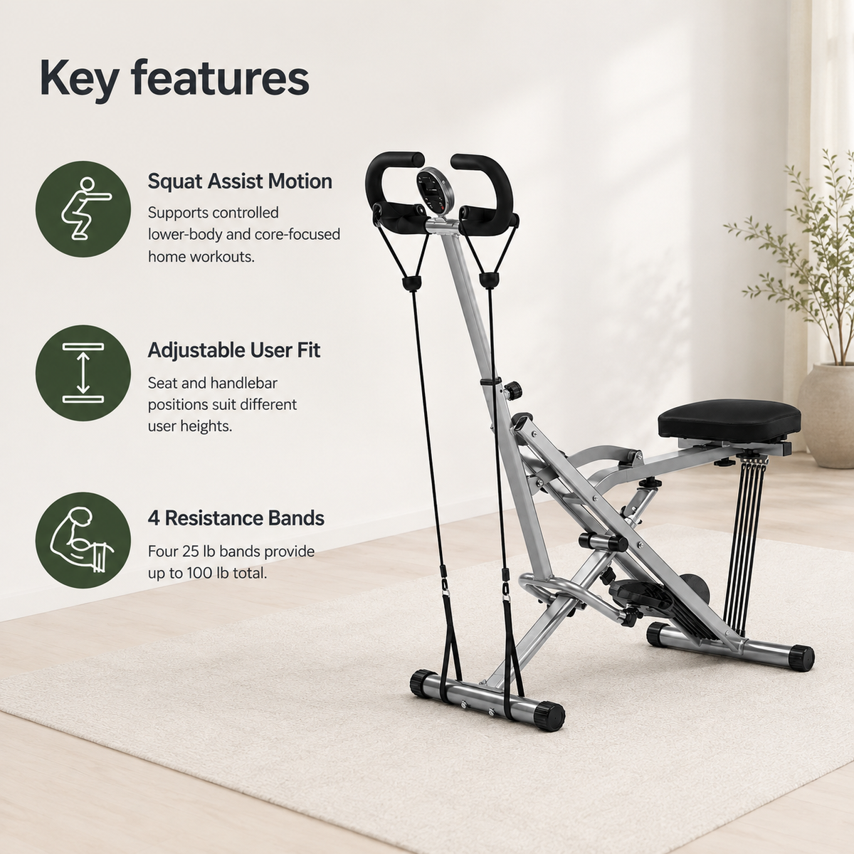 Squat Assist Machine with 4 Resistance Bands, Foldable Glute & Leg Trainer, 330 lb Capacity