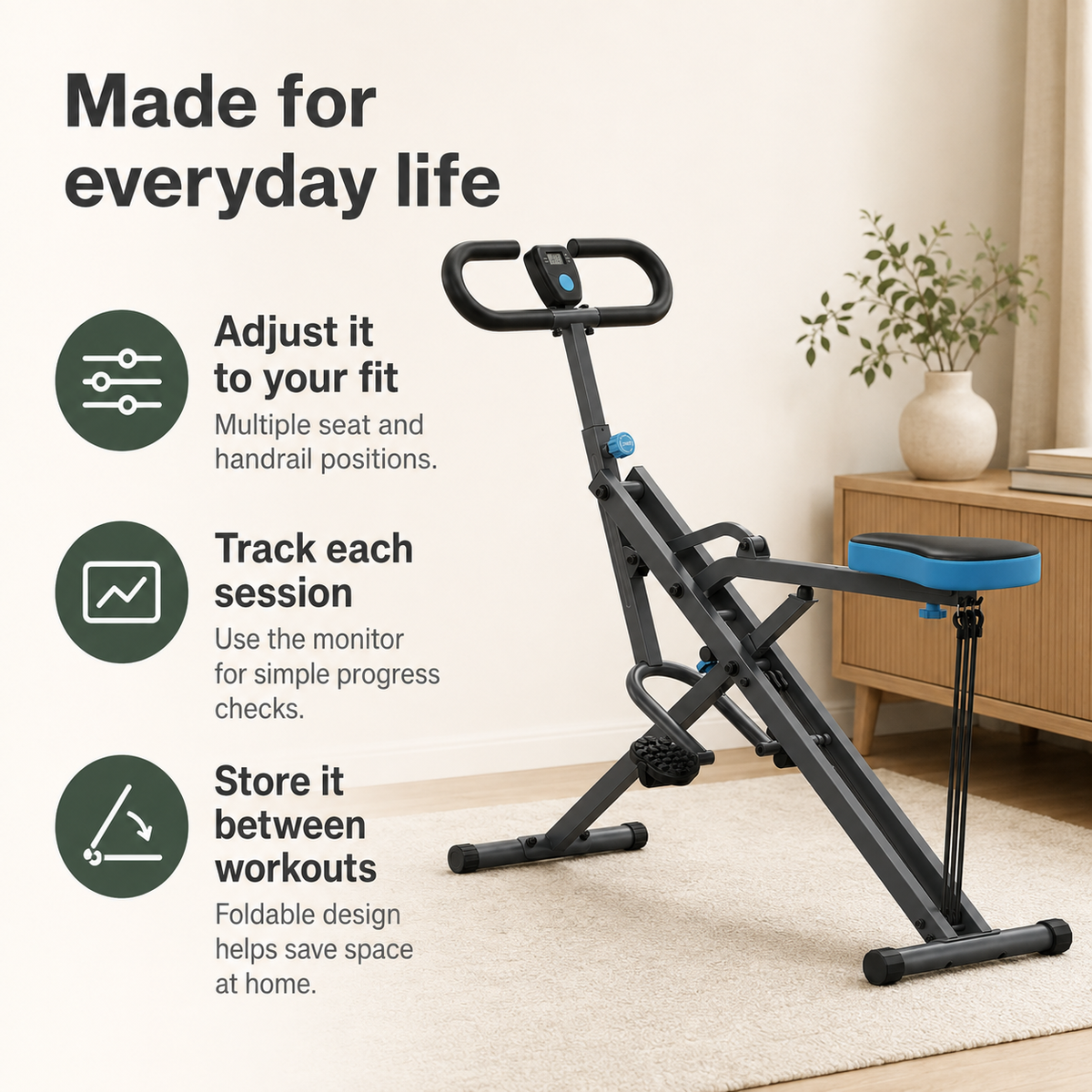 Squat Rowing Machine with Adjustable Resistance, Digital Monitor & Foldable Design, 350 lb Capacity