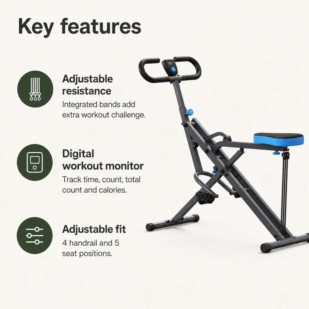 Squat Rowing Machine with Adjustable Resistance, Digital Monitor & Foldable Design, 350 lb Capacity