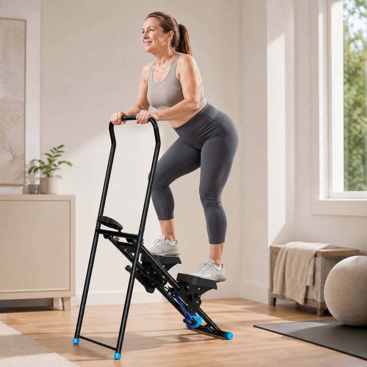 Stair Stepper with Handlebar, 3 Incline Angles & Adjustable Resistance, Foldable Vertical Climber with LCD, 300 lb Capacity