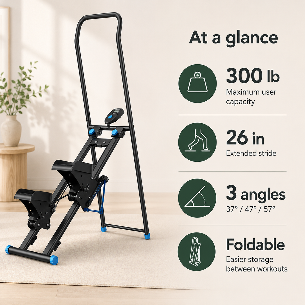 Stair Stepper with Handlebar, 3 Incline Angles & Adjustable Resistance, Foldable Vertical Climber with LCD, 300 lb Capacity