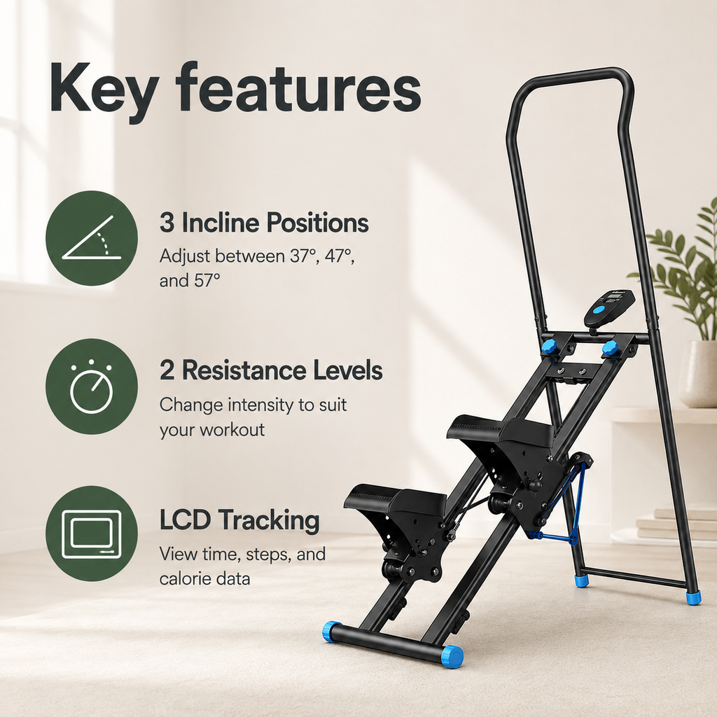 Stair Stepper with Handlebar, 3 Incline Angles & Adjustable Resistance, Foldable Vertical Climber with LCD, 300 lb Capacity