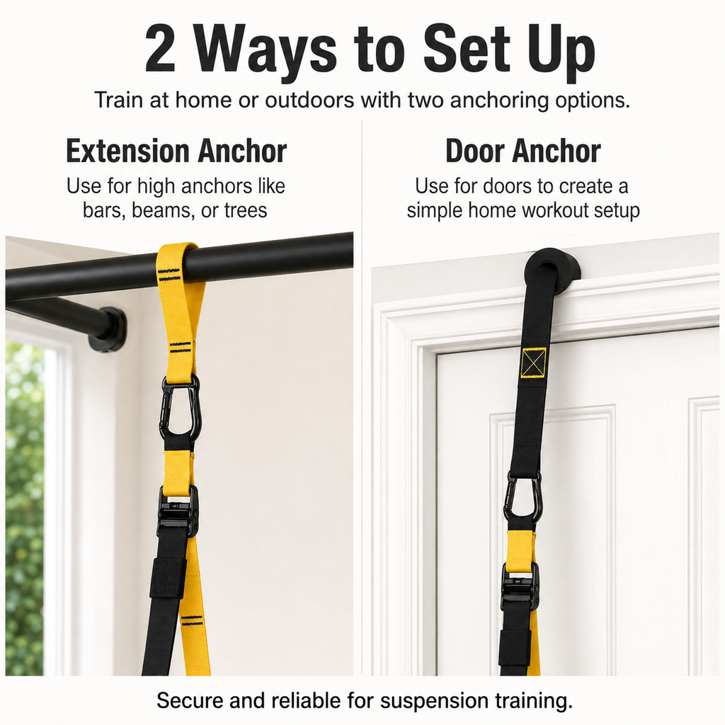 Suspension Trainer Straps with Handles, Door Anchor & Adjustable Length for Full-Body Workouts