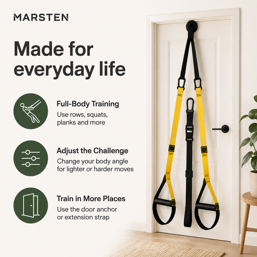 Suspension Trainer Straps with Handles, Door Anchor & Adjustable Length for Full-Body Workouts