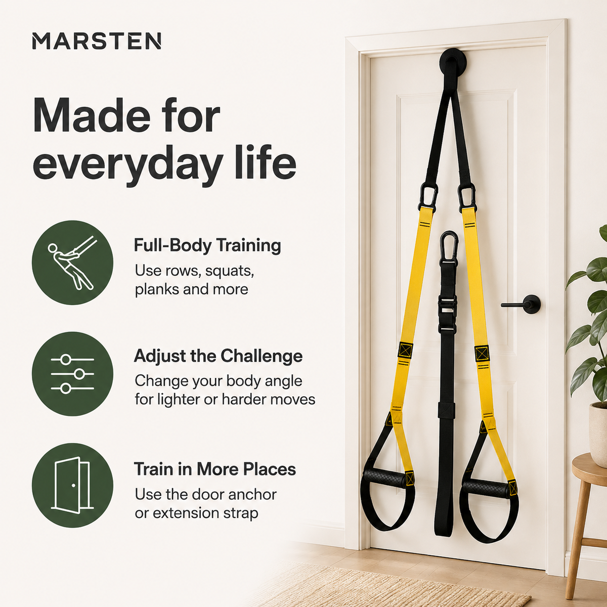Suspension Trainer Straps with Handles, Door Anchor & Adjustable Length for Full-Body Workouts