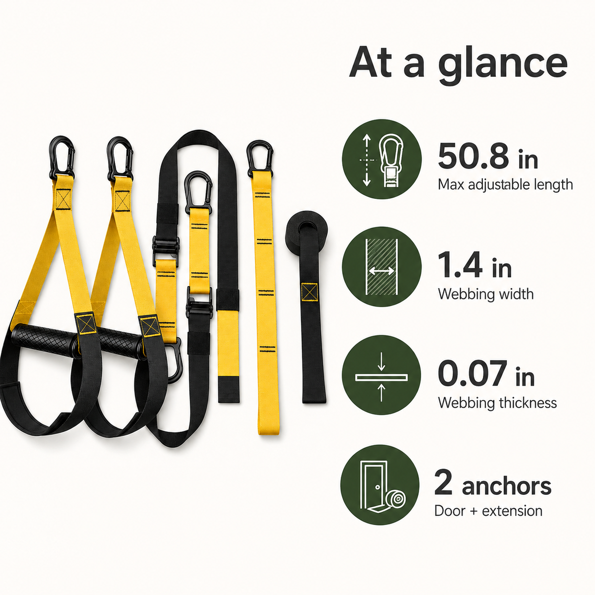 Suspension Trainer Straps with Handles, Door Anchor & Adjustable Length for Full-Body Workouts
