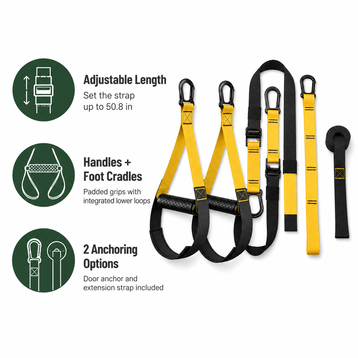 Suspension Trainer Straps with Handles, Door Anchor & Adjustable Length for Full-Body Workouts