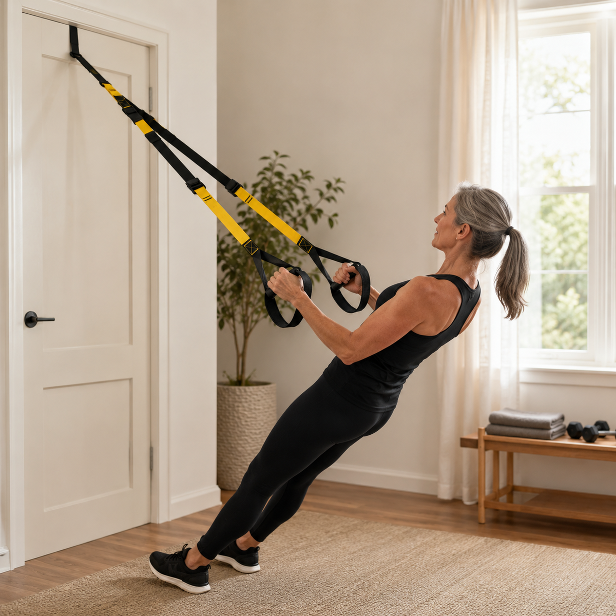 Suspension Trainer Straps with Handles, Door Anchor & Adjustable Length for Full-Body Workouts