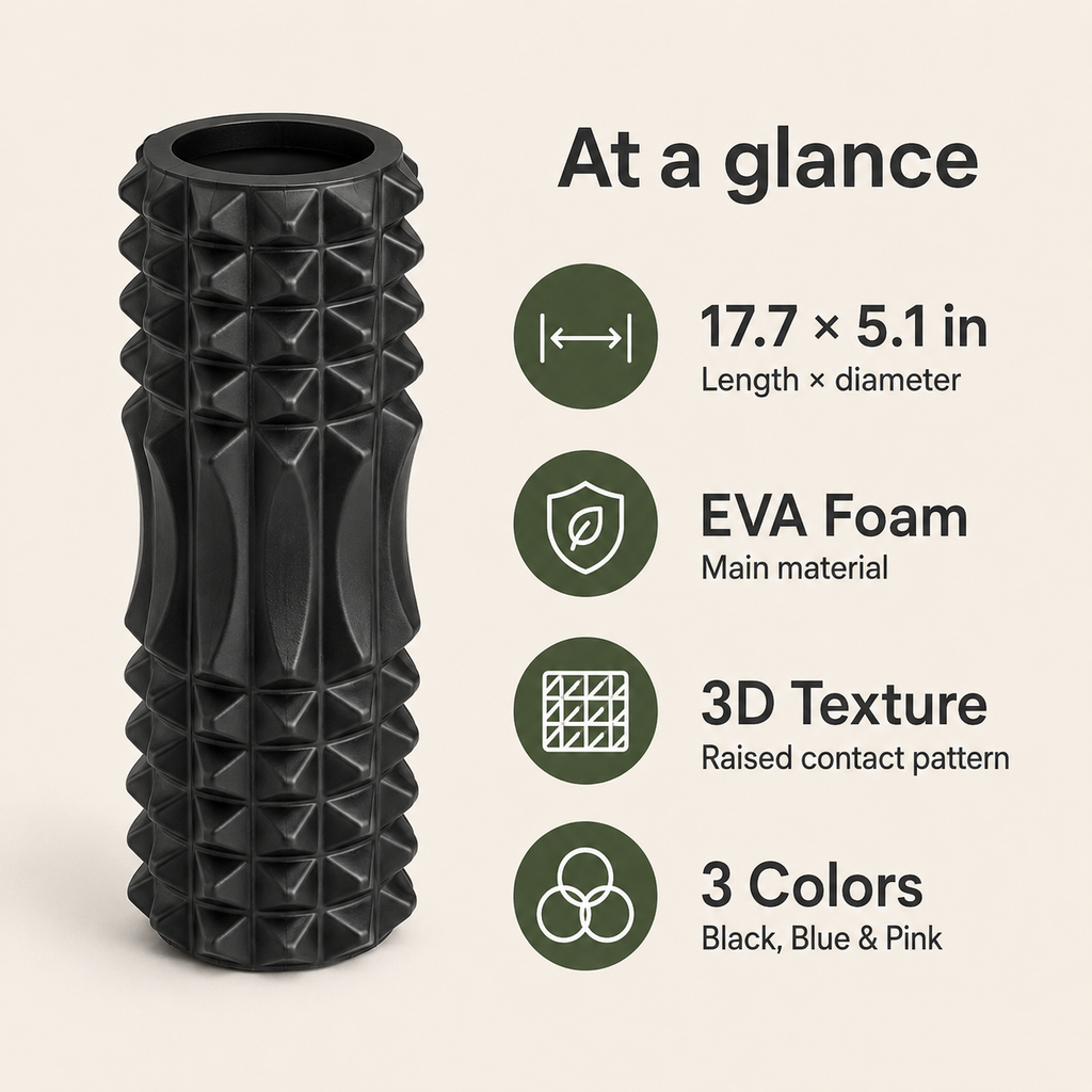 Textured Foam Roller with Contoured Center, 17.7-Inch EVA Massage Roller for Yoga, Pilates & Fitness