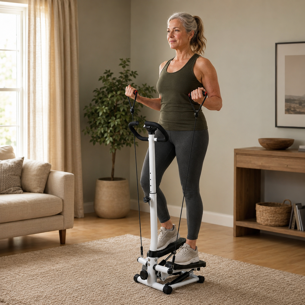 Twist Stepper with Adjustable Handlebar, Resistance Bands, Dual Hydraulic Cylinders and LCD Monitor