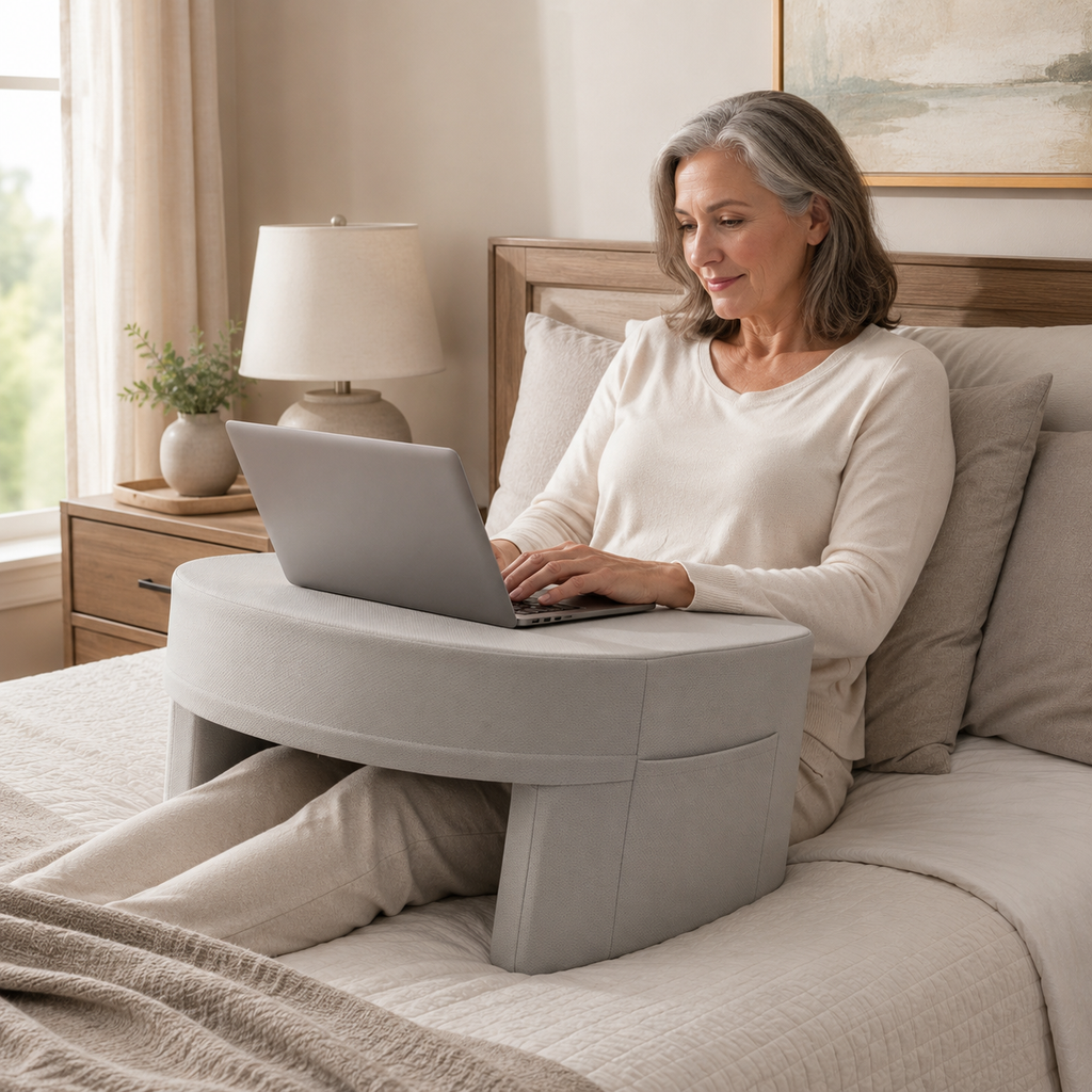 U-Shaped Memory Foam Reading Pillow with Armrests, Lap Desk Surface, Leg Groove & Removable Washable Cover
