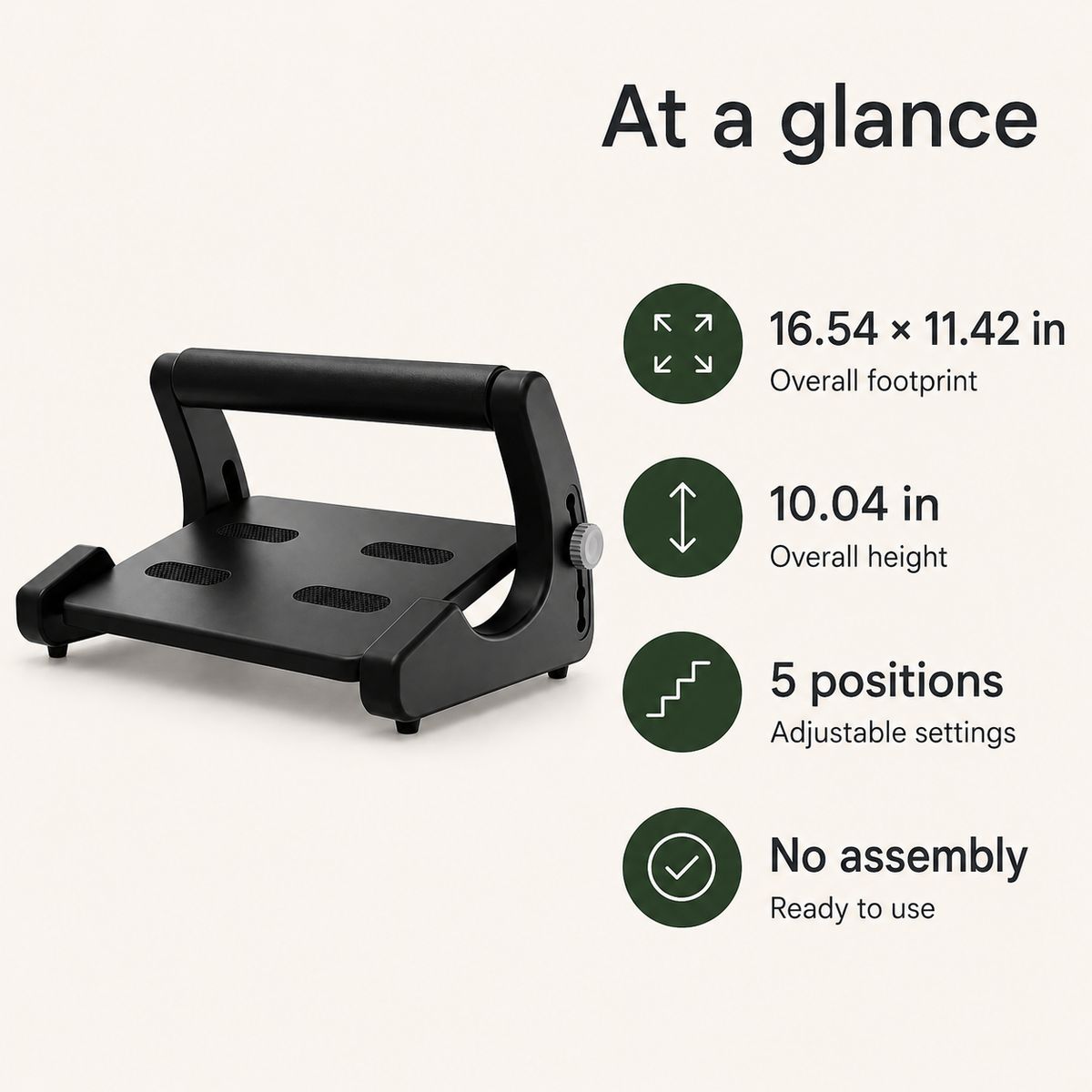 Under Desk Footrest with 5-Level Adjustable Height, Textured Platform & Anti-Slip Feet for Office and Home