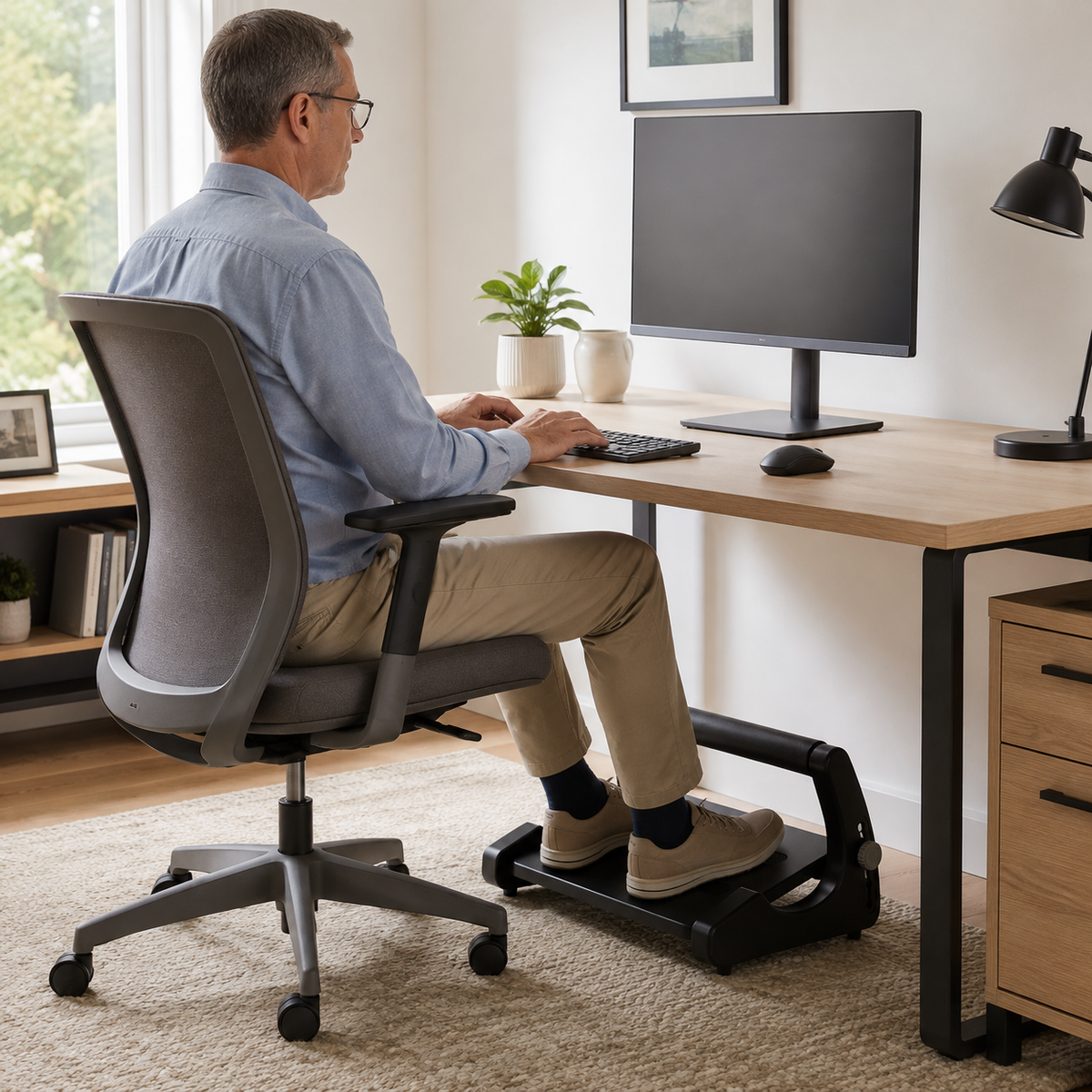 Under Desk Footrest with 5-Level Adjustable Height, Textured Platform & Anti-Slip Feet for Office and Home