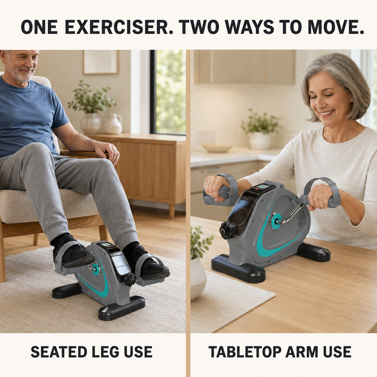 Under Desk Pedal Exerciser with Adjustable Resistance, LCD Monitor and Arm & Leg Use