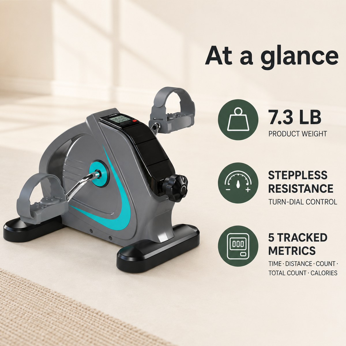 Under Desk Pedal Exerciser with Adjustable Resistance, LCD Monitor and Arm & Leg Use