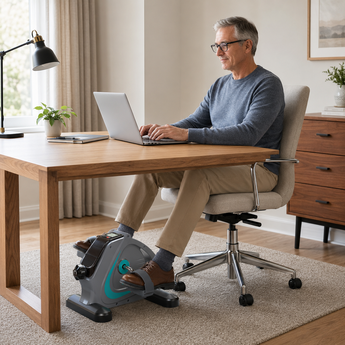 Under Desk Pedal Exerciser with Adjustable Resistance, LCD Monitor and Arm & Leg Use