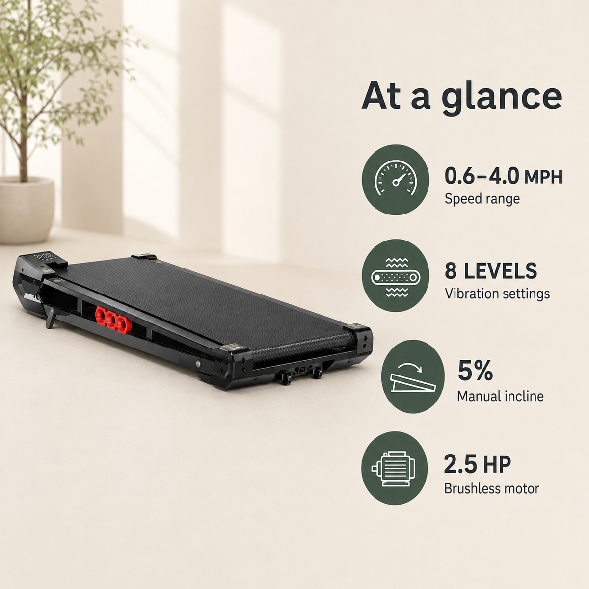 Under Desk Walking Pad Treadmill with 8-Level Vibration, 5% Manual Incline, 2.5 HP Brushless Motor and Remote Control