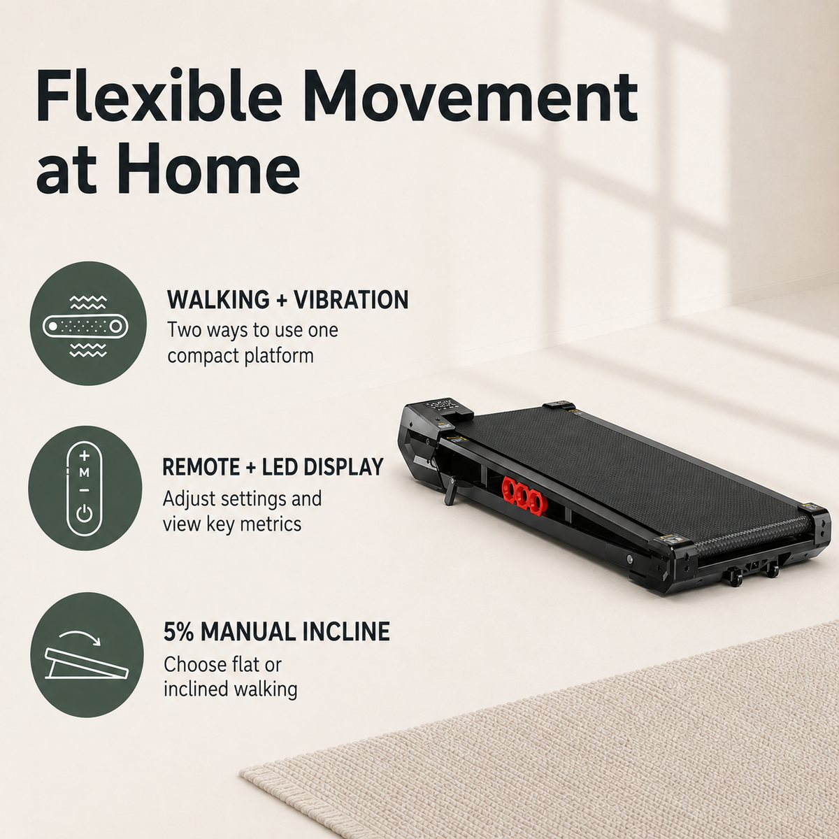 Under Desk Walking Pad Treadmill with 8-Level Vibration, 5% Manual Incline, 2.5 HP Brushless Motor and Remote Control