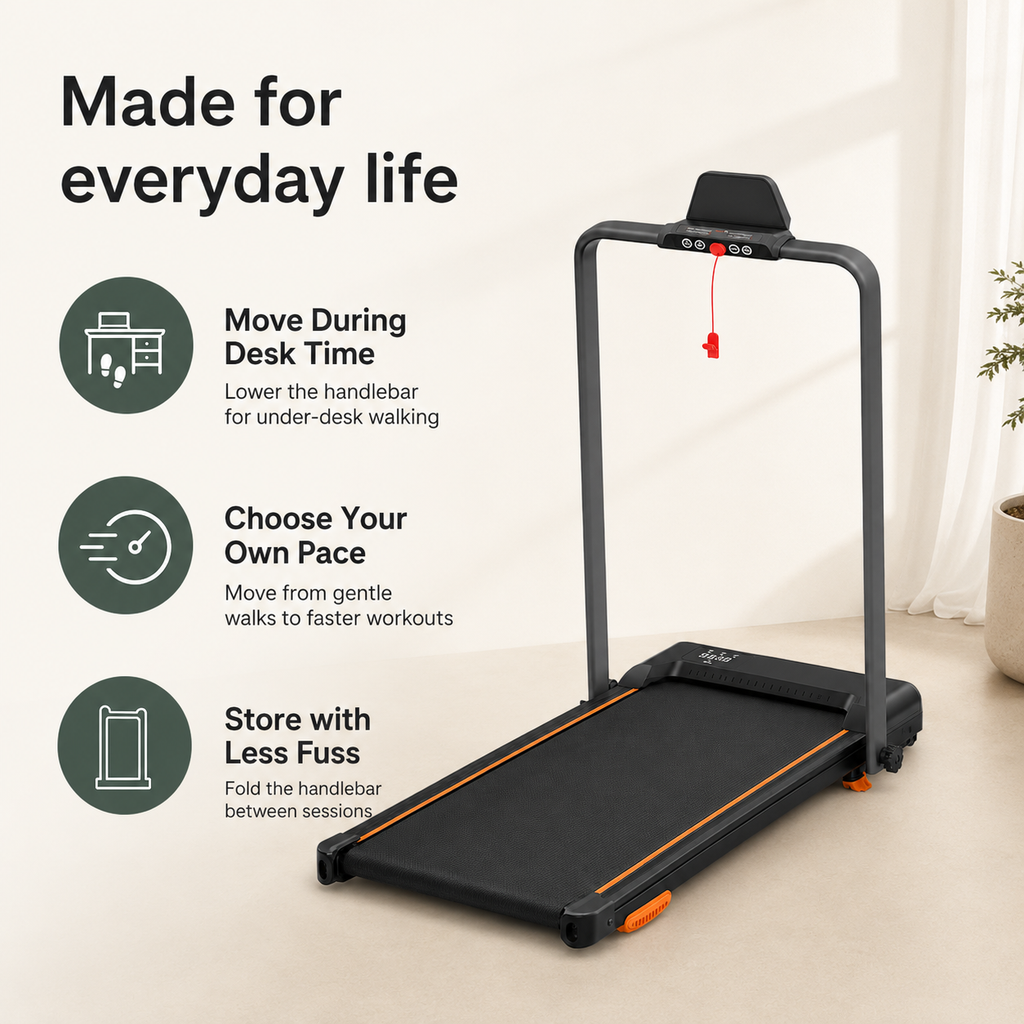 Under Desk Walking Pad Treadmill with Foldable Handlebar, 12% Incline, 3.0 HP Motor, 0.6–8 MPH Speed and 330 lb Capacity