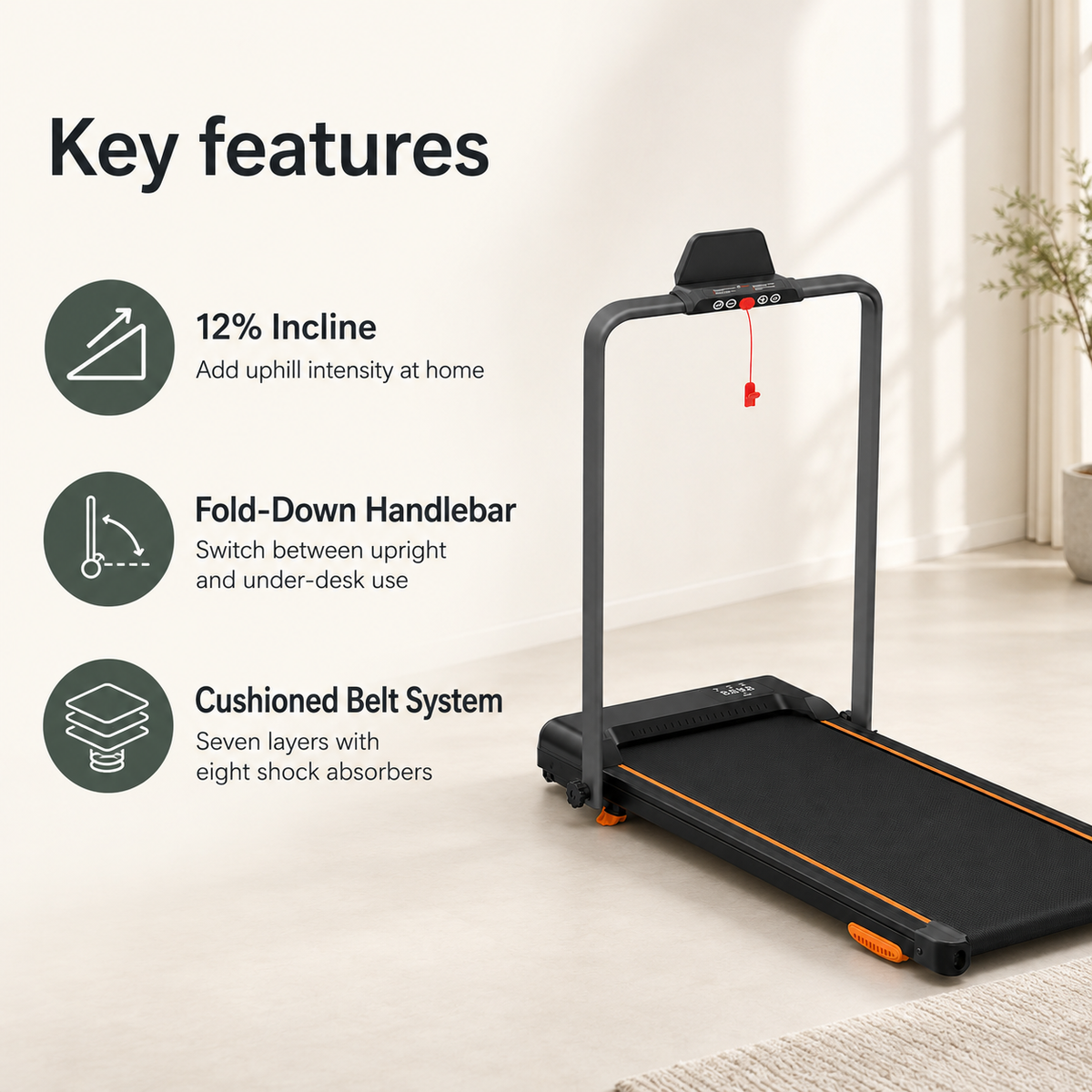 Under Desk Walking Pad Treadmill with Foldable Handlebar, 12% Incline, 3.0 HP Motor, 0.6–8 MPH Speed and 330 lb Capacity