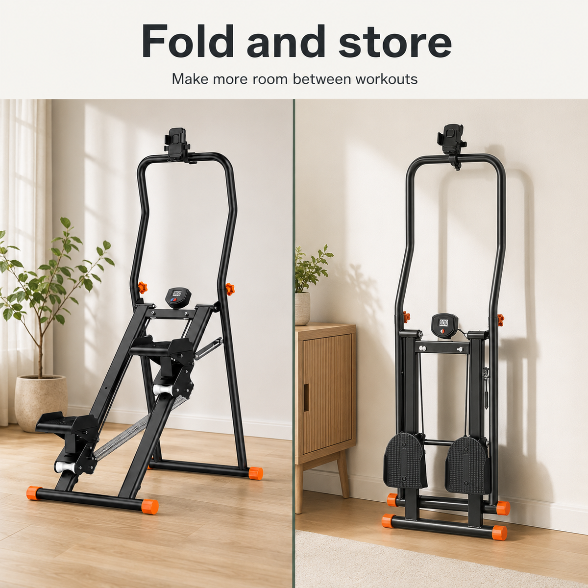 Vertical Stair Stepper with 3-Level Spring Resistance, Foldable Stair Climber with LCD Monitor, 330 lb Capacity