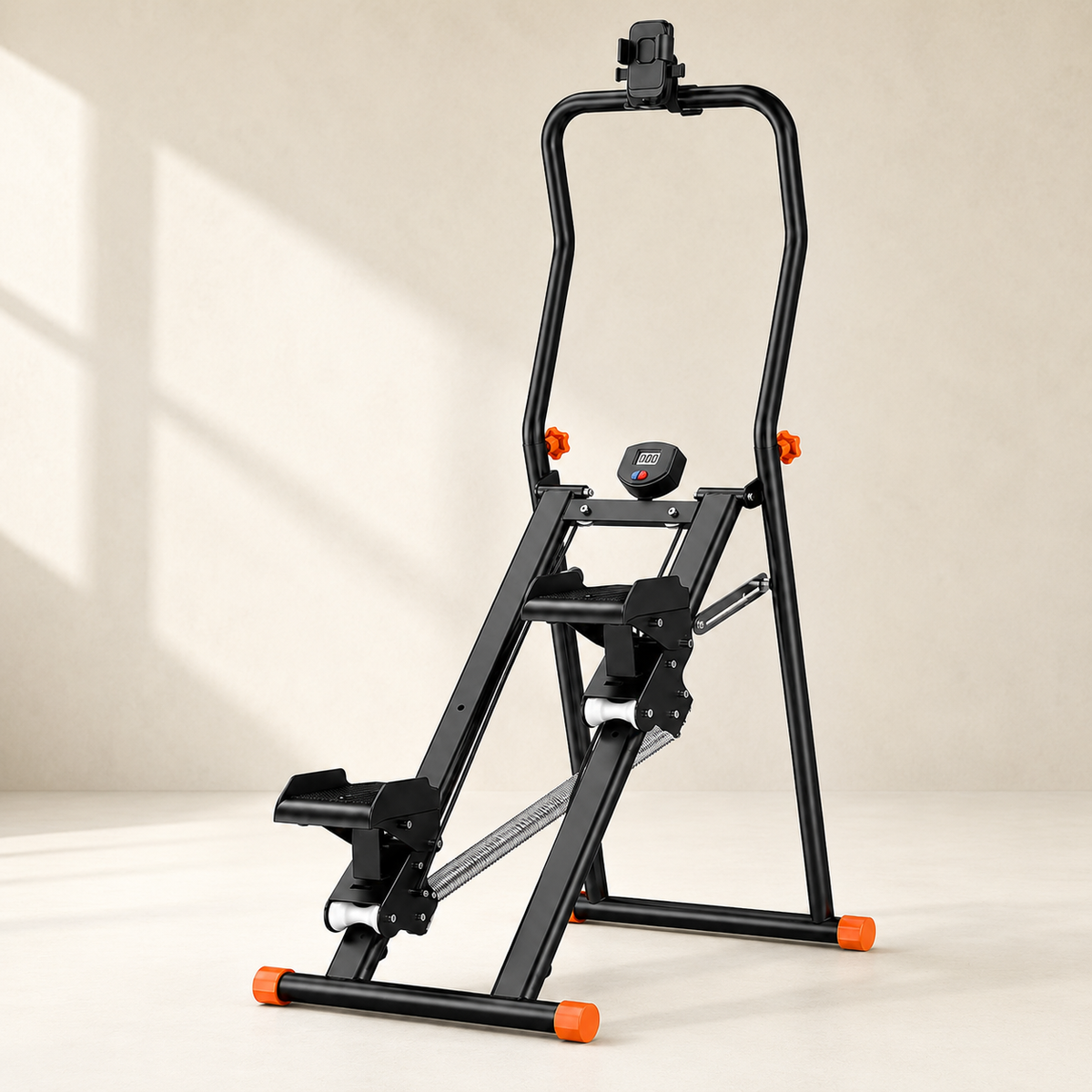 Vertical Stair Stepper with 3-Level Spring Resistance, Foldable Stair Climber with LCD Monitor, 330 lb Capacity