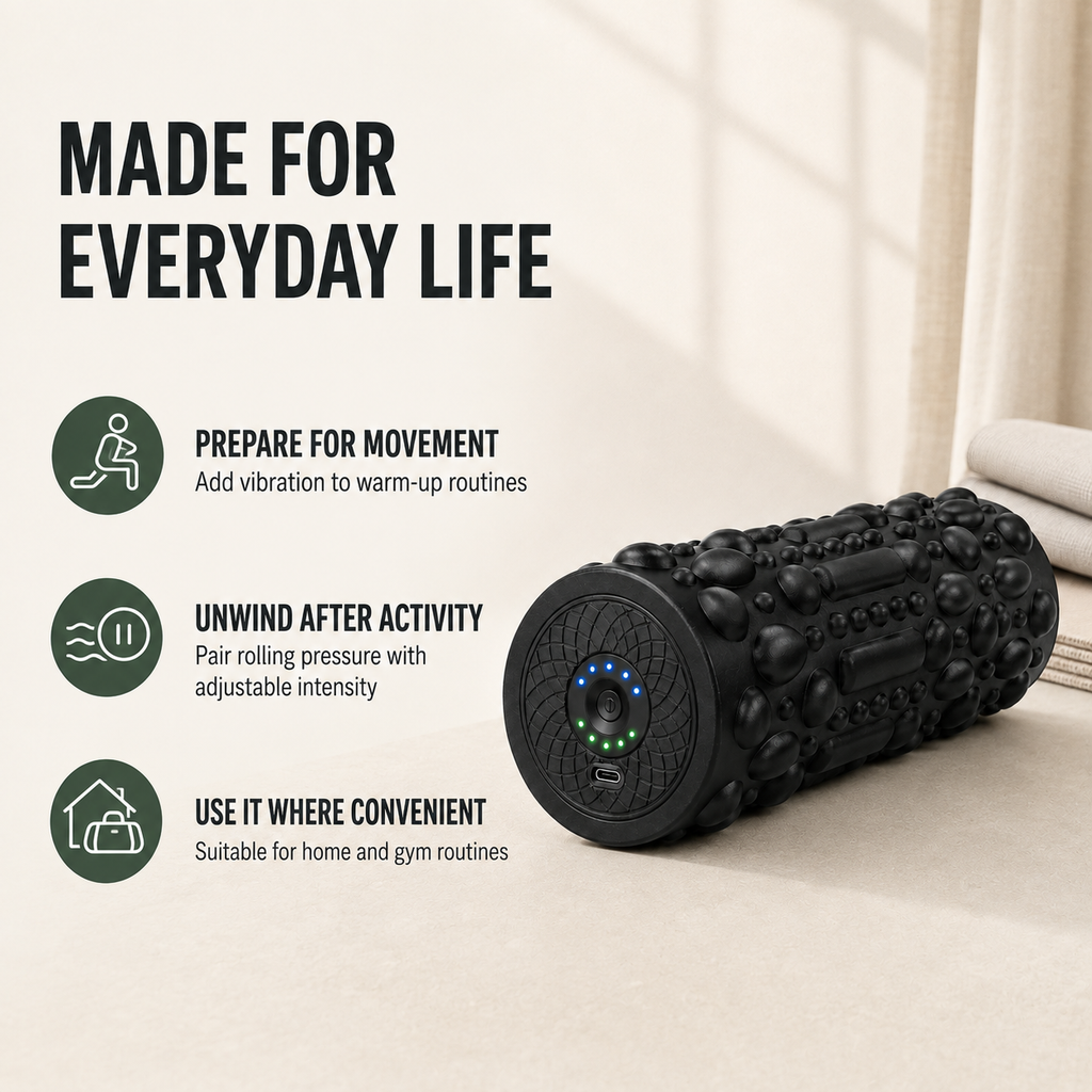 Vibrating Foam Roller with 5 Intensity Levels, Textured Massage Surface and Rechargeable Design