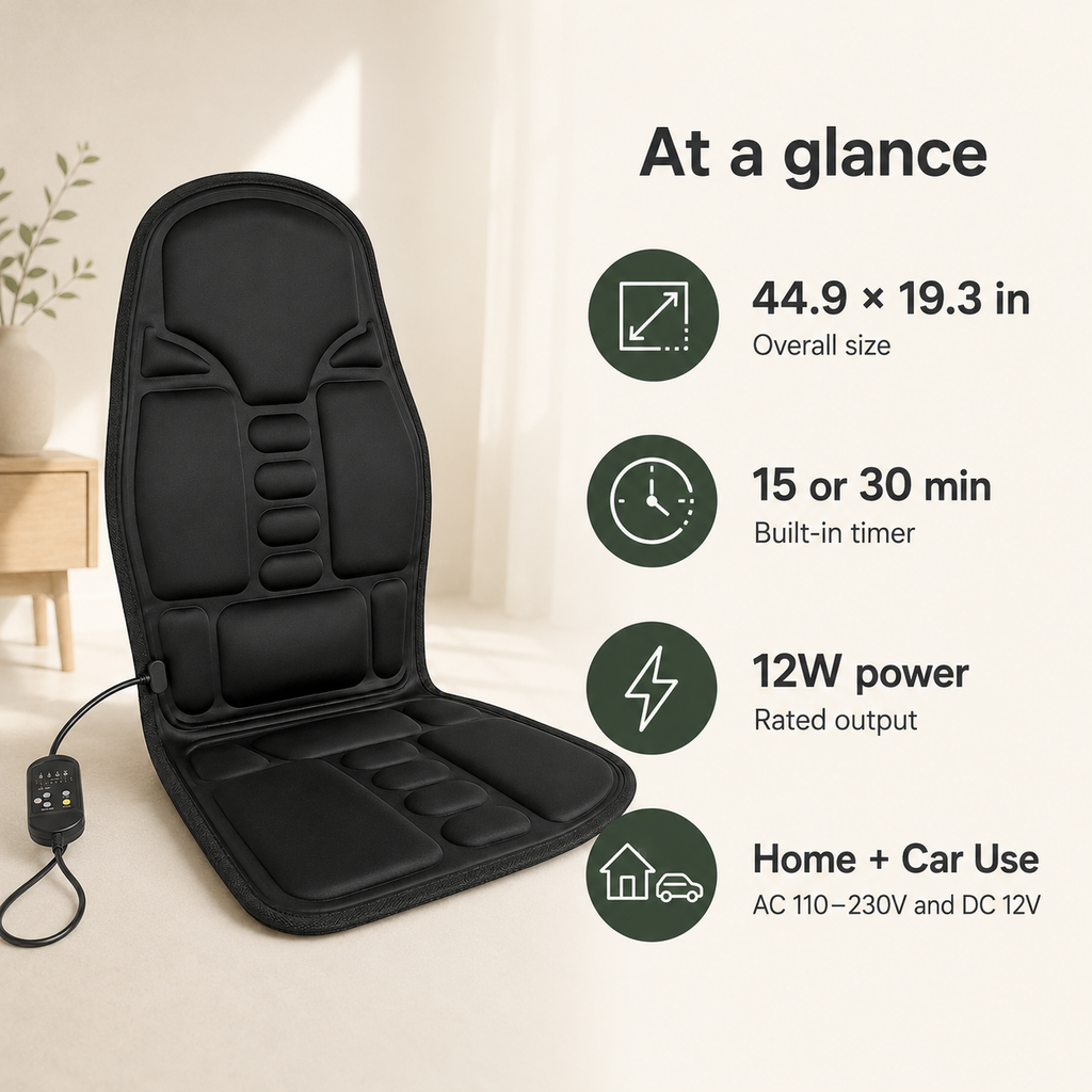 Vibration Massage Seat Cushion with Heat, 5 Motors, 8 Modes & 3 Intensities for Home, Office & Car