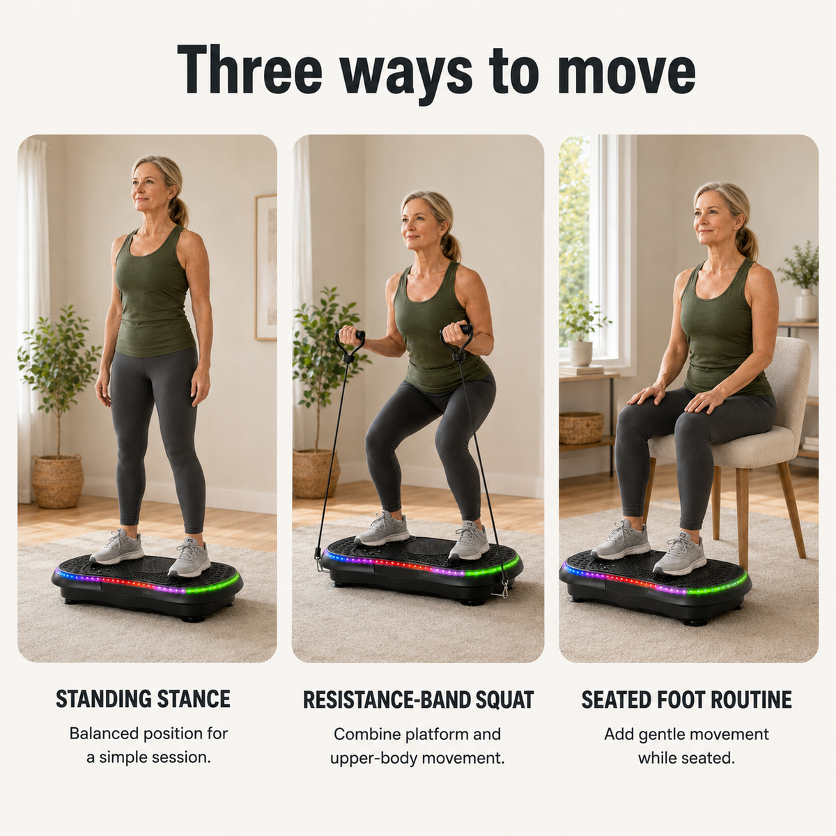 Vibration Plate Exercise Machine with 200 Speeds, 10 Modes, Bluetooth Audio, LED Lights and Resistance Bands