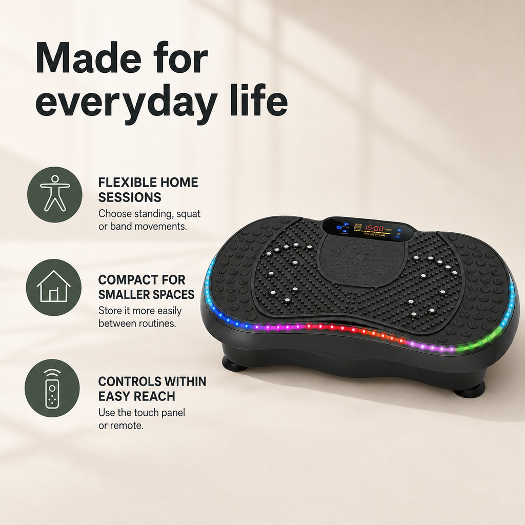Vibration Plate Exercise Machine with 200 Speeds, 10 Modes, Bluetooth Audio, LED Lights and Resistance Bands