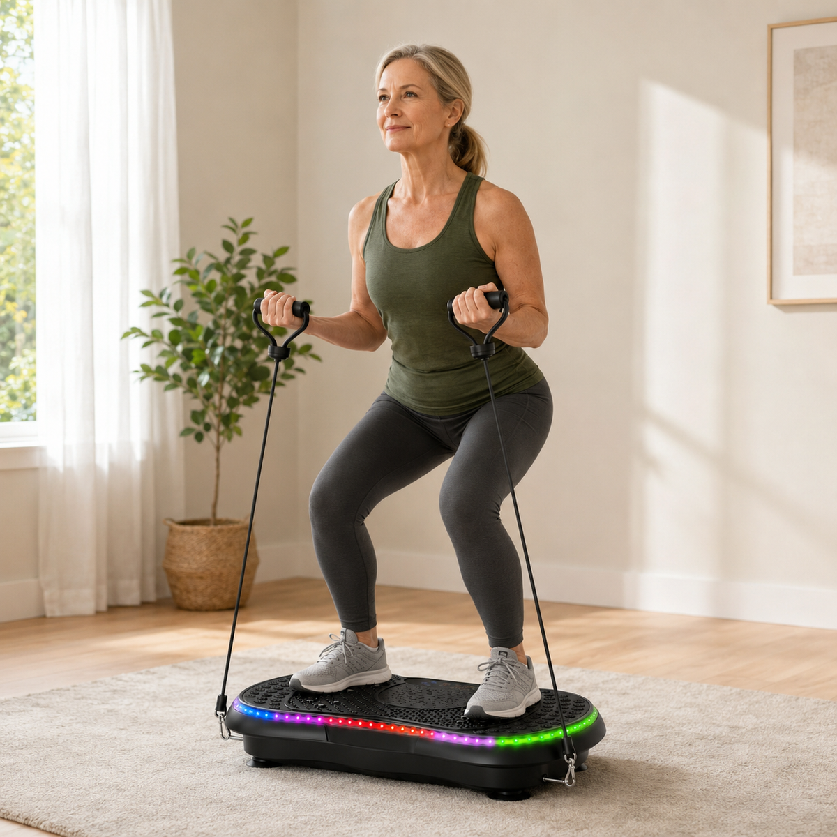 Vibration Plate Exercise Machine with 200 Speeds, 10 Modes, Bluetooth Audio, LED Lights and Resistance Bands